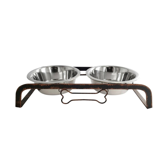 Rustic Elevated Dual Dog Bowl – Copper Finish Feeding Station