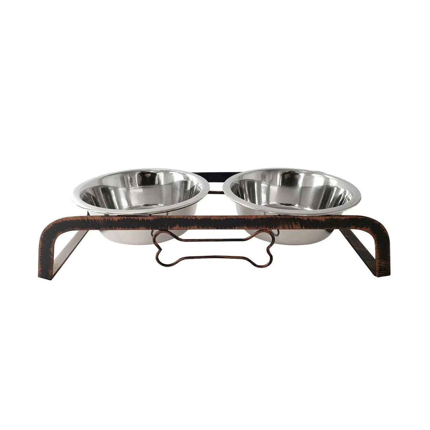 Rustic Elevated Dual Dog Bowl – Copper Finish Feeding Station